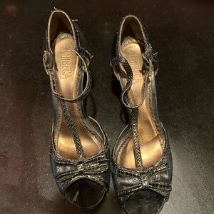 Kenneth Cole heels with straps and faux snake skin detail